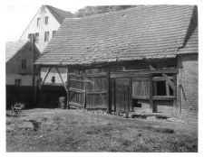 A half-timbered barn