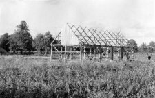 A structure of a half-timbered barn