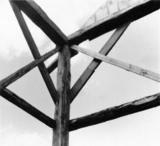 A half-timbered barn, a fragment of a structure