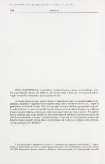 Architektura rezydencjonalna powiatu nowosolskiego, R&oacute;ża Kąsinowska, Nowa S&oacute;l 2003 : [recenzja]