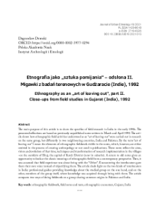 Etnografia jako &bdquo;sztuka pomijania&rdquo; &ndash; odsłona II. Migawki z badań terenowych w Gudżaracie (Indie), 1992