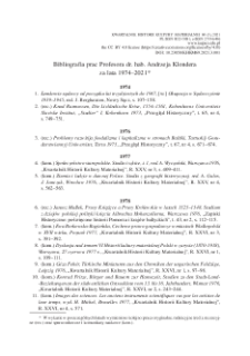 Bibliografia prac Profesora dr. hab. Andrzeja Klondera za lata 1974&ndash;2021