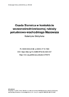 Osada Siennica w kontekście wczesnośredniowiecznej rubieży południowo-wschodniego Mazowsza