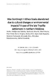 Was Gordineşti II-St&icirc;nca Goala abandoned due to cultural changes or environmental impacts? A case of the late Trypillia settlement in northern Moldova