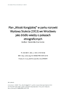 Plan &bdquo;Wioski Kongijskiej&rdquo; w parku rozrywki Wystawy Stulecia (1913) we Wrocławiu jako źr&oacute;dło wiedzy o pokazach etnograficznych