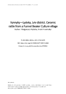 Vynnyky&mdash;Lysivka, Lviv district. Ceramic rattle from a Funnel Beaker Culture village
