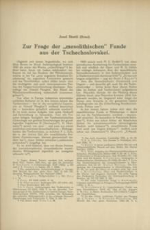 Zur Frage der "mesolithischen" Funde aus der Tschechoslovakei