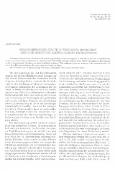 Brandenburgische St&auml;dte im westlichen Odergebiet - ihre historische und arch&auml;ologische &Uuml;berlieferung
