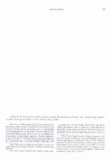 Sons et instruments de musique au Moyen &Aacute;ge. Arch&eacute;ologie musicale dans l'Europe du VIIe au XIVe si&egrave;cles, Catherine Homo-Lechner, Paris 1996 : [recenzja]