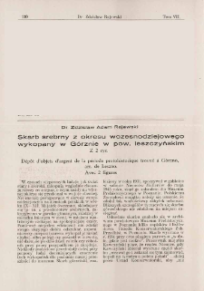Skarb srebrny z okresu wczesnodziejowego wykopany w G&oacute;rznie w pow. leszczyńskim