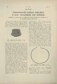 Cmentarzyska kultury łużyckiej w pow. sieradzkim woj. ł&oacute;dzkim