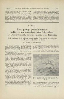 Trzy groby p&oacute;źnolateńskie odkryte na cmentarzysku łużyckiem w Okołowicach, powiat łaski, woj. ł&oacute;dzkie