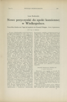 Nowe przyczynki do epoki kamiennej w Wielkopolsce