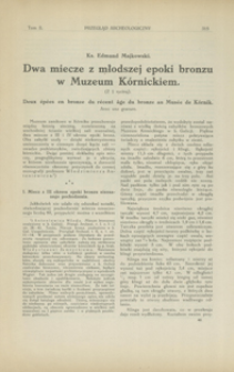 Dwa miecze z młodszej epoki bronzu w Muzeum K&oacute;rnickiem