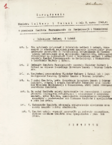 Zarządzenie Ministra Kultury i Sztuki z dnia 5. marca 1945 roku o powołaniu Komitetu Rzeczoznawc&oacute;w do Rewindykacji i Odszkodowań w Dziedzinie Kultury i Sztuki
