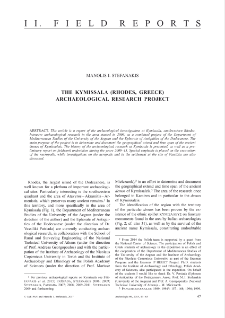 The Kymissala (Rhodes, Greece) Archaeological Research Project
