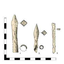 1-2 arrowheads with sleeves, 3 Nail, headless, fragment