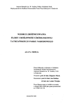 Wzorce zróżnicowania flory i roślinności źródliskowej Tatrzańskiego Parku Narodowego