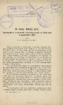 Do fauny Babiej góry: Sprawozdanie z wycieczek entomologicznych na Babią górę w latach 1879 i 1880