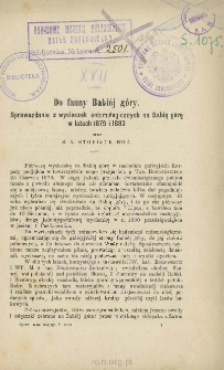 Do fauny Babiej g&oacute;ry: Sprawozdanie z wycieczek entomologicznych na Babią g&oacute;rę w latach 1879 i 1880