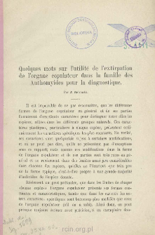 Quelques mots sur l'utilit&eacute; de l&rsquo;extirpation de l&rsquo;organe copulateur dans la famille des Anthomyides pour la diagnostique
