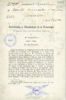 Contribution &agrave; l&rsquo;Ornithologie de la Transcaspie d&rsquo;apr&egrave;s les recherches faites par M. Thomas Barey (1888-1891)