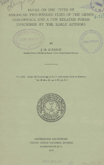 Notes on the types of american two-winged flies of the genus sarcophaga and a few related forms, described by the early authors