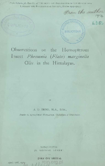 Observations on the Homopterous Insect Phromnia (Flata) marginella Oliv. in the Himalayas