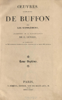 Oeuvres completes de Buffon avec les supplémens, augmentées de la classification de G. Cuvier. Vol.7