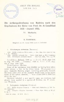 Die Arthropodenfauna von Madeira nach den Ergebnissen der Reise von Prof. Dr. O. Lundblad, Juli-August 1935