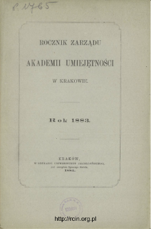 Rocznik Zarządu Akademii Umiejętności w Krakowie, Rok 1883