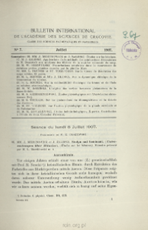 Bulletin International de L'Académie des Sciences de Cracovie. Classe des Sciences Mathématiques et Naturelles. Anzeiger der Akademie der Wissenschaften in Krakau. Mathematisch-Naturwissenschaftliche Klasse. Reihe B, Biologische Wissenschaften. Série B, Sciences Naturelles, No 7