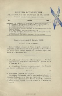 Bulletin International de L'Académie des Sciences de Cracovie. Classe des Sciences Mathématiques et Naturelles. Anzeiger der Akademie der Wissenschaften in Krakau. Mathematisch-Naturwissenschaftliche Klasse. Reihe B, Biologische Wissenschaften. Série B, Sciences Naturelles, No 1