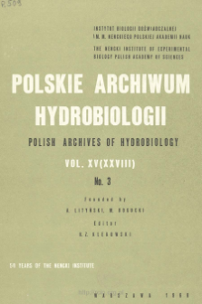 Polskie Archiwum Hydrobiologii, Tom 15 (XXVIII) nr 3 = Polish Archives of Hydrobiology