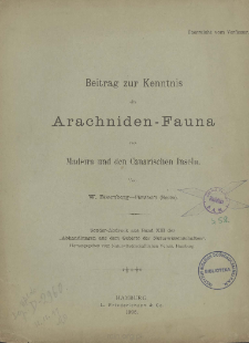 Beitrag zur Kenntnis der Arachniden-Fauna von Madeira und den Canarisehen Inseln