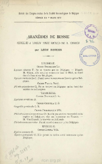 Aran&eacute;ides de Russie recueillies a Jaroslaw (Russie Centrale) par M. Kokouyew