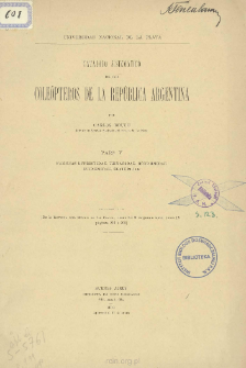 Catálogo sistemático de los Coleópteros de lá República Argentina. Familias Buprestidae, Trixagidae, Monommidae, Eucnemidae, Elateridae. Part 5
