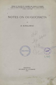 Notes on Oligochaeta = Z badań nad skąposzczetami
