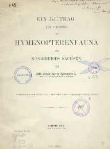 Ein Beitrag zur Kenntnis der Hymenopterenfauna des Königreichs Sachsen