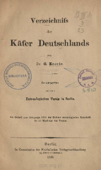 Verzeichnifs der K&auml;fer Deutschlands