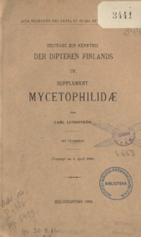 Beiträge zur kenntnis der Dipteren Finlands. 4 ; Supplement Mycetophilidæ