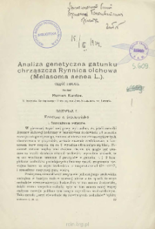 Analiza genetyczna gatunku chrząszcza Rynnica olchowa (Melasoma aenea L.). Część 2