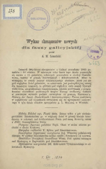 Wykaz chrząszcz&oacute;w nowych dla fauny galicyjskiej