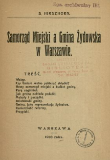 Samorząd miejski a Gmina Żydowska w Warszawie