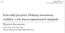 Echo miłej przyjaźni. Drobiazg wierszowany wydobyty z teki dawno zapomnianych rękopisów