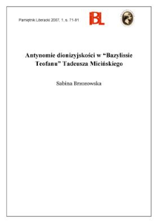 Antynomie dionizyjskości w „Bazilissie Teofanu” Tadeusza Micińskiego