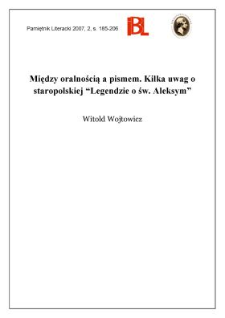 Między oralnością a pismem. Kilka uwag o staropolskiej „Legendzie o św. Aleksym”