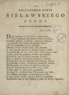 Do Szacownego Poety Bielawskiego Zgoda