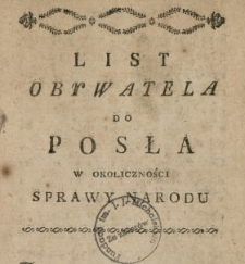 List Obywatela Do Posła W Okoliczności Sprawy Narodu