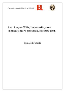 "Uniwersalistyczne implikacje teorii przekładu", Lucyna Wille, Rzesz&oacute;w 2002